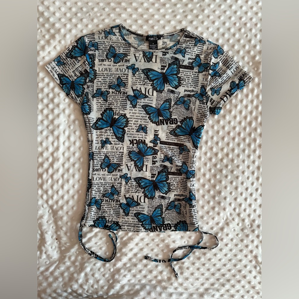 Sheer Butterfly Pop Art style Too Small ruched shirt